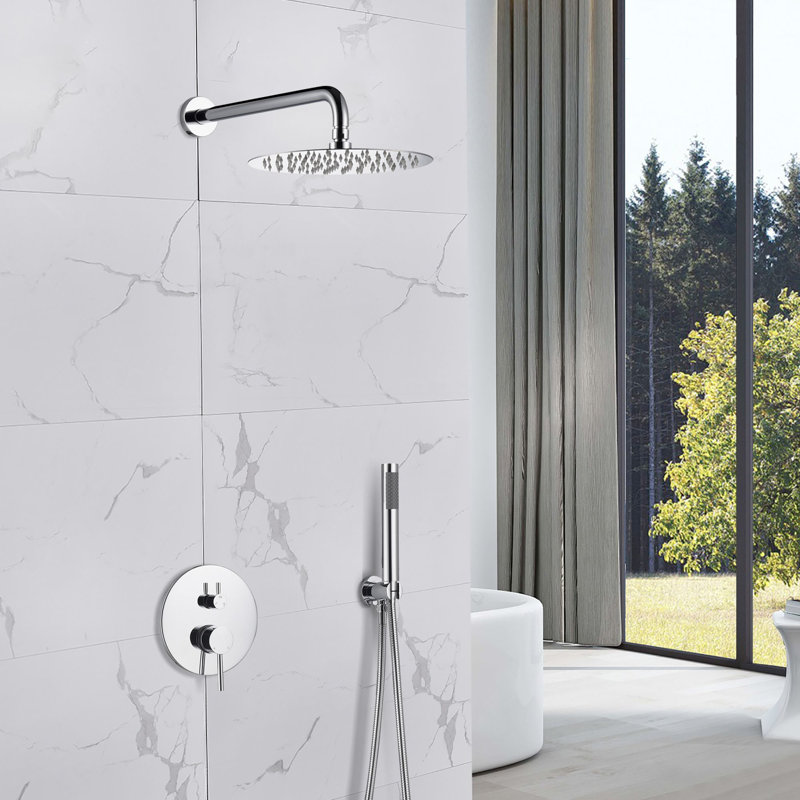 clihome 10 Inch Round Wall Mount Shower Faucet System Luxury Rainfall